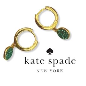 Kate Spade Gold Crystal Emerald Huggie Drop Mini Hoop Earrings